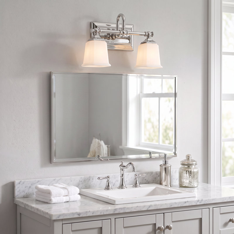 Nicholas 2-Light Polished Chrome Vanity Light, Polished Chrome, Opal