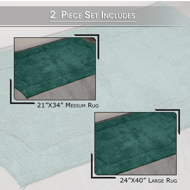 Morissette Waterford 100% Cotton Bath Rug Set, 2 Piece Set, Includes 21"x34" and 24"x40", Spray Latex Backing, Soft Absorbent Bathroom Rugs, Machine Washable