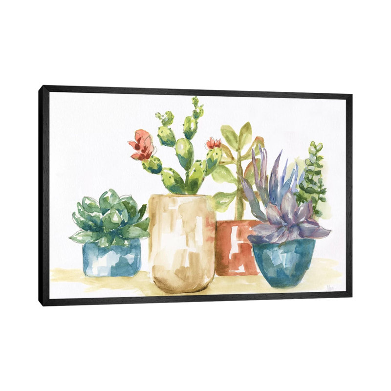 Summer Succulents I - Painting on Canvas, Black Framed, 66.04 cm H x 45.72 cm W