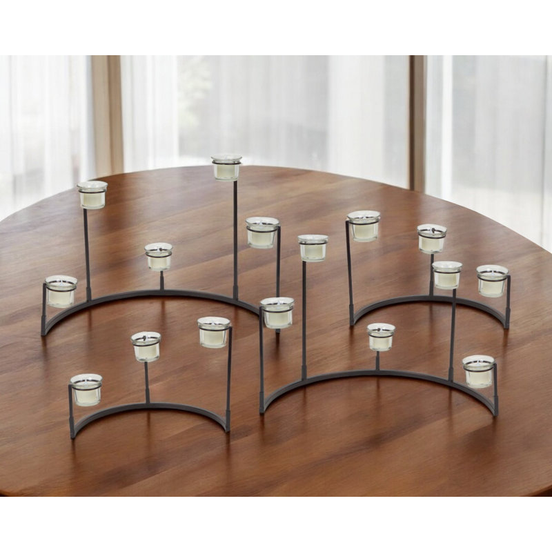 Set of Four Black Metal Centerpiece Votive Candle Holders
