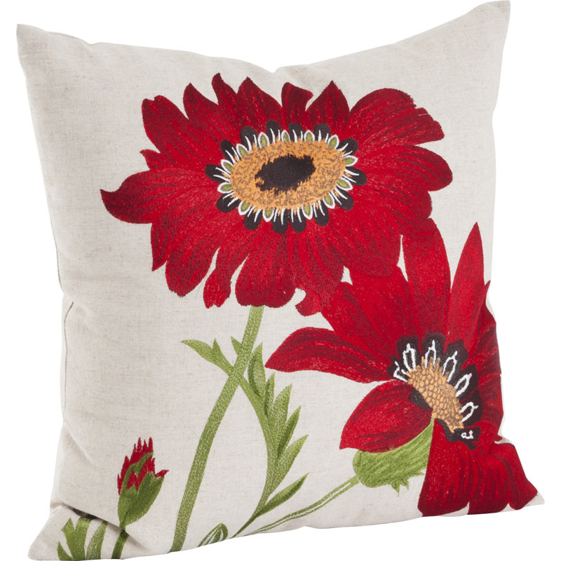 18" Square Multicolor Embroidered Floral Throw Pillow
