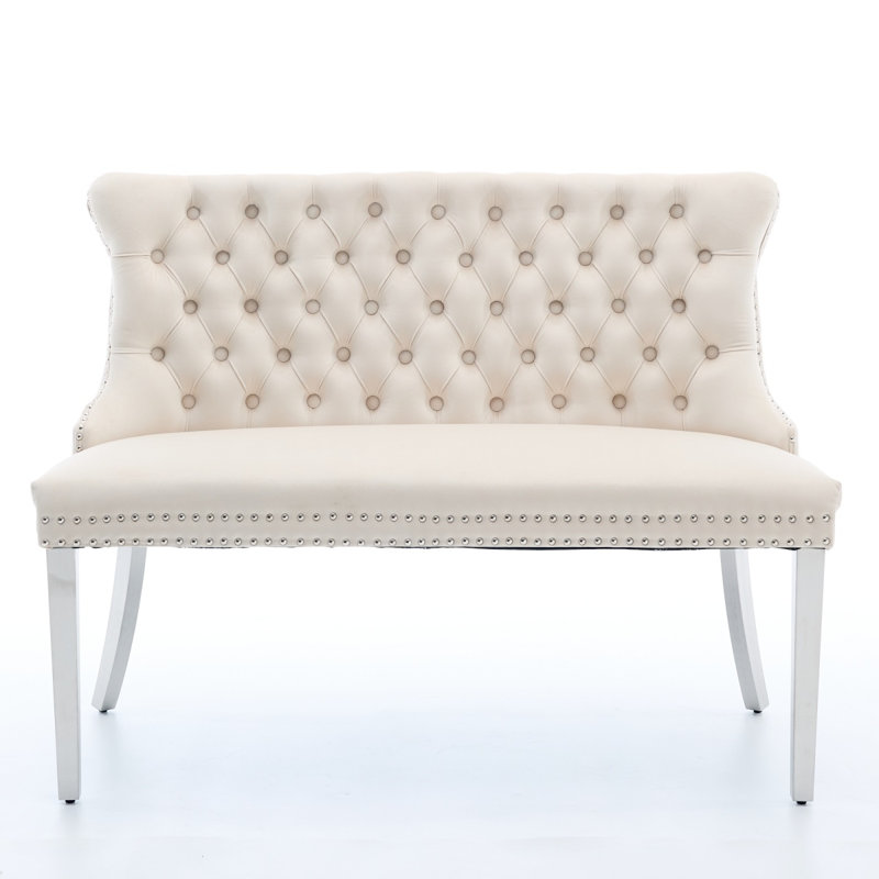 Dining Loveseat Bench, Beige, Silver