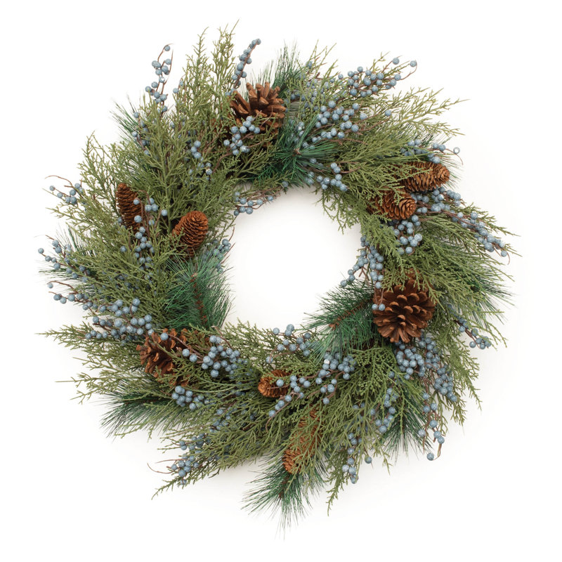 Mixed Pine Juniper and Pinecone Wreath 24"D