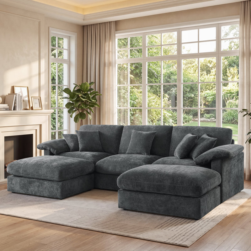 Canapé d'angle surdimensionné avec deux chaises, Gray Fabric