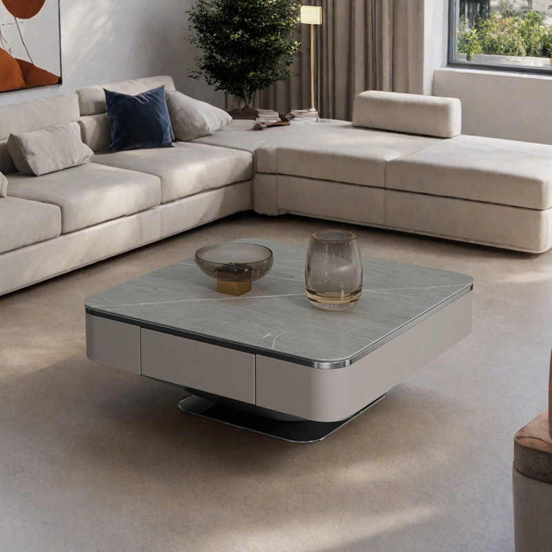 Table basse Italian, Gris foncé, H 15,4 po x L 35,4 po x l 35,4 po, Gris