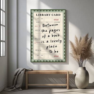 1pc Framed Canvas Wall Art Prints Poster, Library Card Quote Between the Pages of a Book Is a Lovely Place to Be Art Posters Canvas Print Painting for Living Room Bedroom Office Bathroom Dorm Home Decor, Ready To Hang