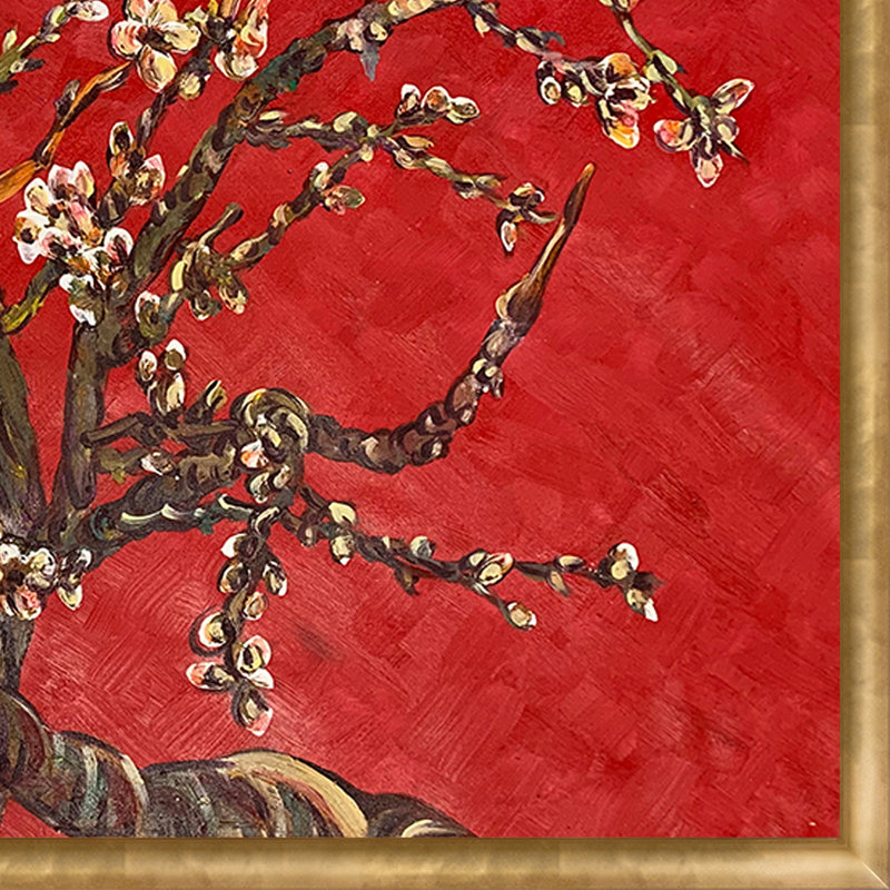 Branches d’un amande en fleur par vincent van gogh, peinture encadrée en rouge, H 39 po x l 51 po x P 2 po, Luminoso