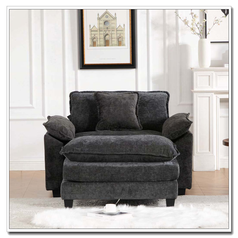 Fauteuil chenille en tissu, coussin d'assise rembourré à double couche