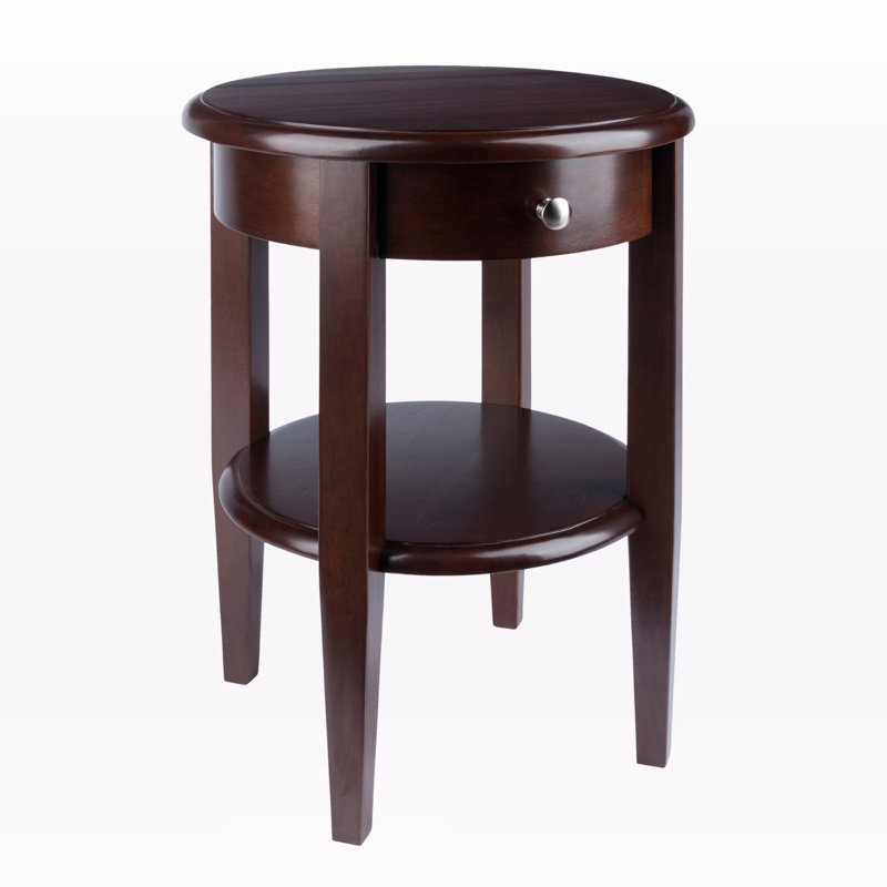 Luciano Brown Round End Table with 1-Drawer for personal items, 22.29'' H X 17.19'' W X 17.19'' D