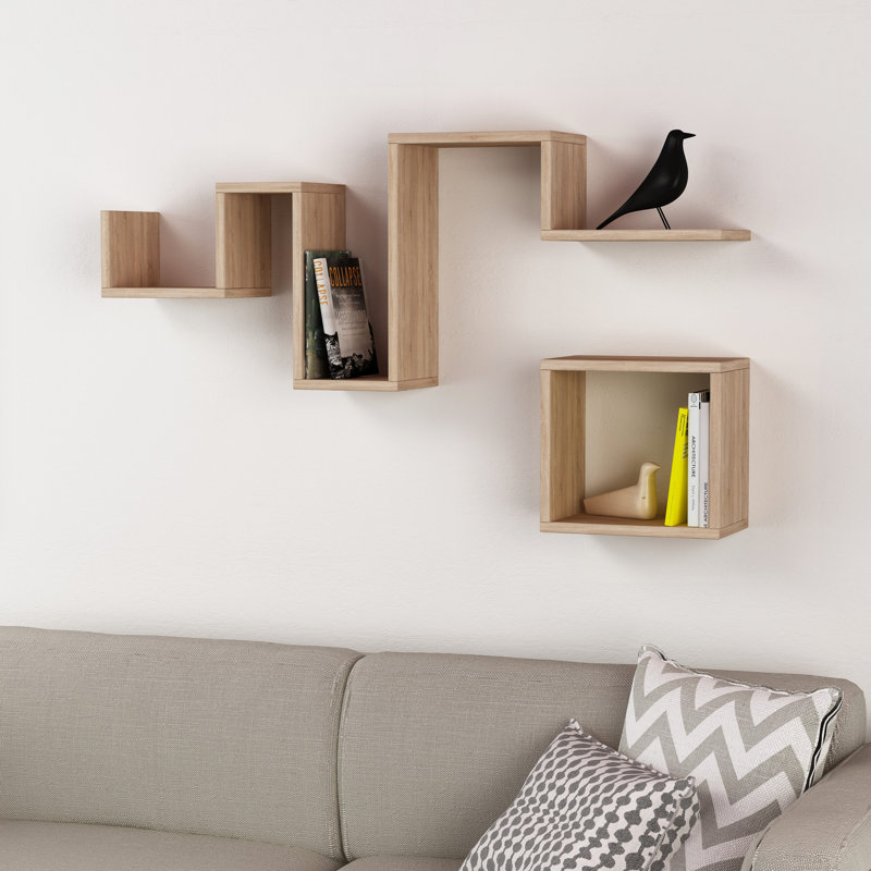 Vishnu 4 Piece Asymmetrical Accent Shelf, Oak
