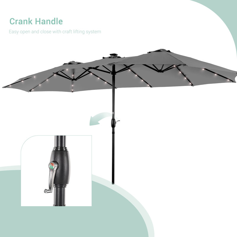 Parasol d'extérieur 15 x 9 pi à DEL double face avec base, Gris