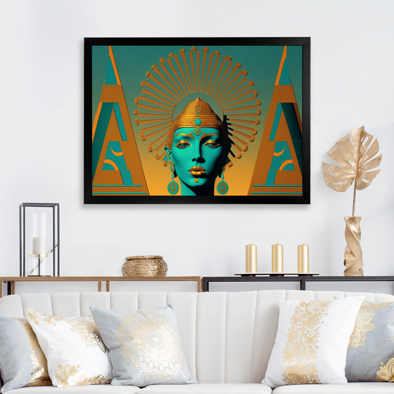Bouddha contemporain en or et bleu IV - reproduction sur toile, Impression noire sur toile encadrée