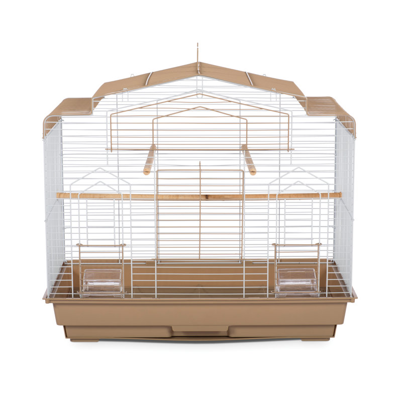 Barn Style Brown and White Bird Cage with Perch