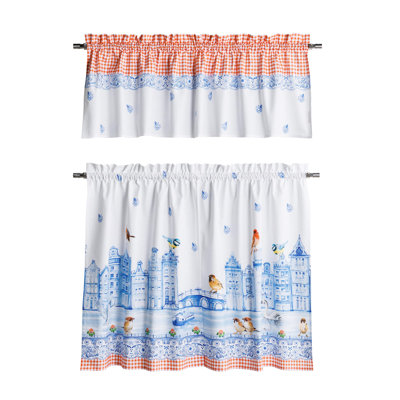 Maison d' Hermine Kitchen Curtains Sets for Windows 100% Cotton Set of Kitchen Curtains Valances for Home [2 Tiers (28"X36") and 1 Valance (56"X18")] Cafe Valentines Day Gifts (Amsterdam Canals)