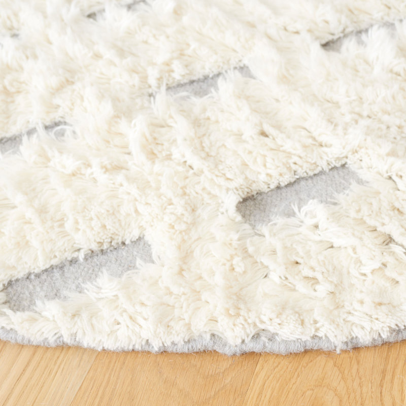 Tapis gris / ivoire en laine et coton tissé à la main Gell, Rond 6 pi