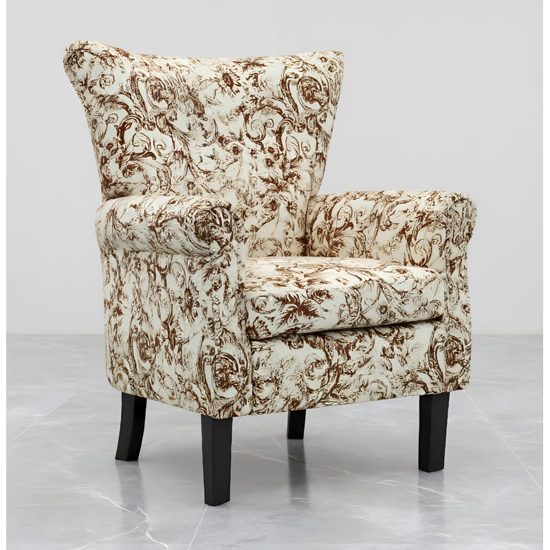 Velvet Accent Chair Upholstered Tufted Wingback With Nailhead Around For Room, Red Floral Velvet