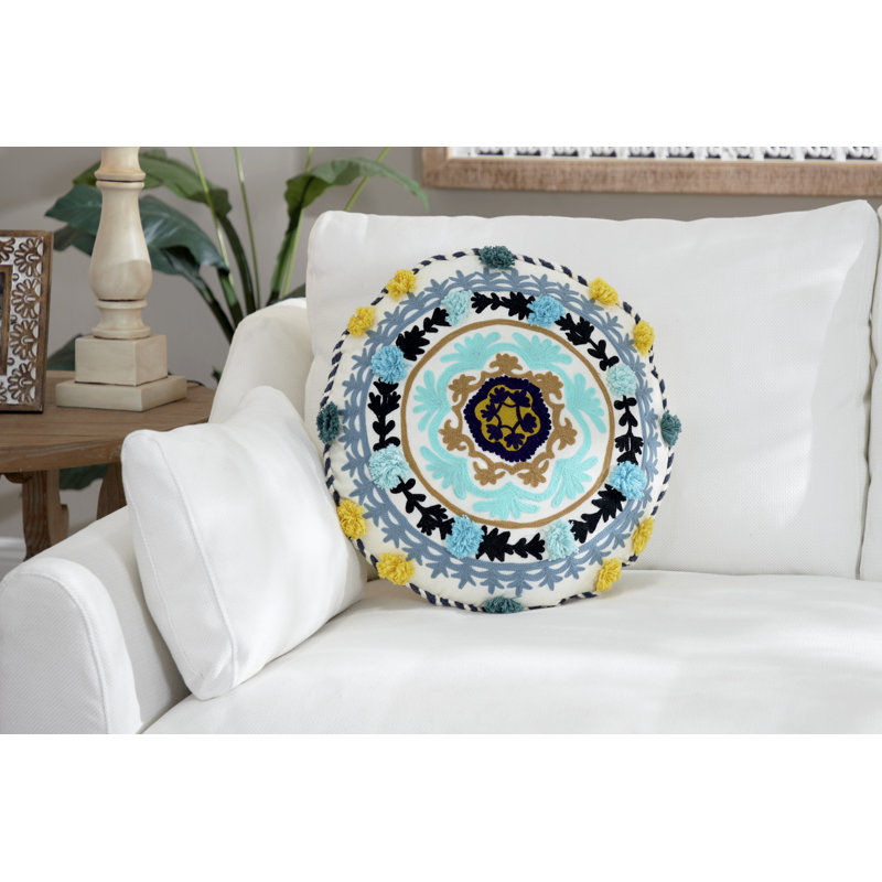 Embroidered Cotton Blend Throw Pillow
