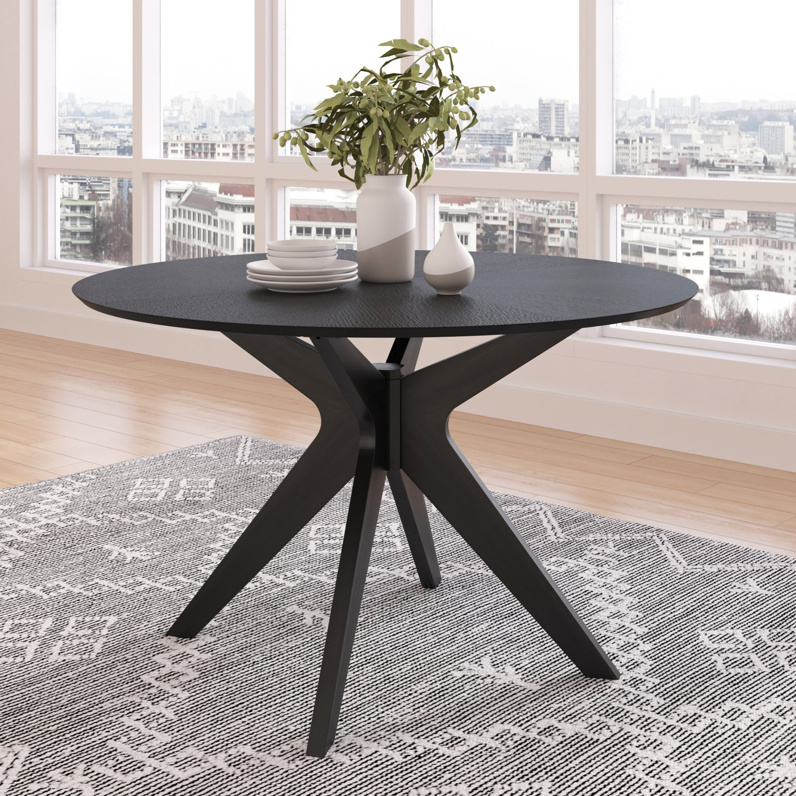 Fenway 47" Dining Table, Black Top/Black Base