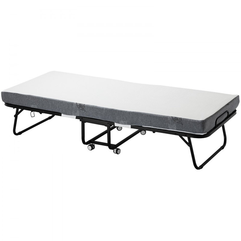 Rollaway Bed, 31 in x 75 in Folding Bed with 4 in Mattress, Twin Size Foldable Bed with Sturdy Metal Frame & Memory Foam Mattress, Portable Twin Roll Away Bed with Mattress, for Adults, Guest