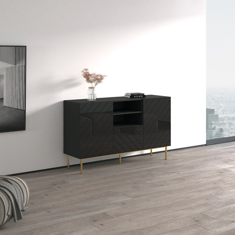 Atwater 59.1" Sideboard with High Gloss Finish, Black