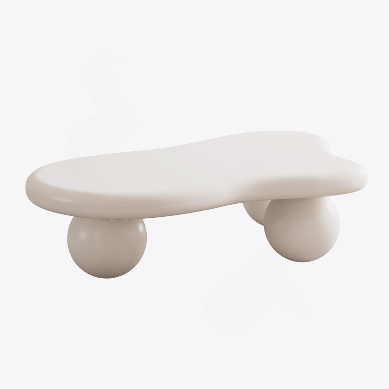 40 Inch Cloud Shaped Coffee Table With 3 Ball Legs For Living Room, Cream White, Cream White