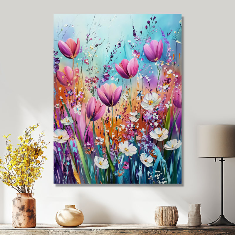 Fantaisie lavande et tulipes champ VI, H 44 po x l 34 po