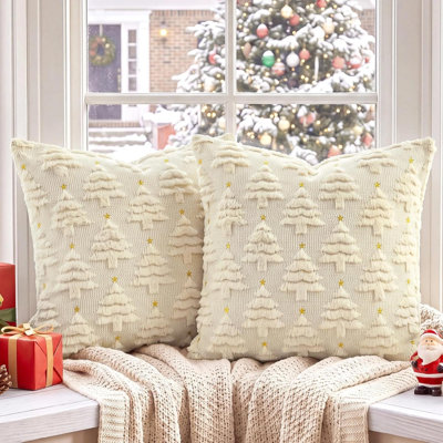 Ensemble de 2 housses de coussin de Noël 16 x 16, arbre de Noël beige