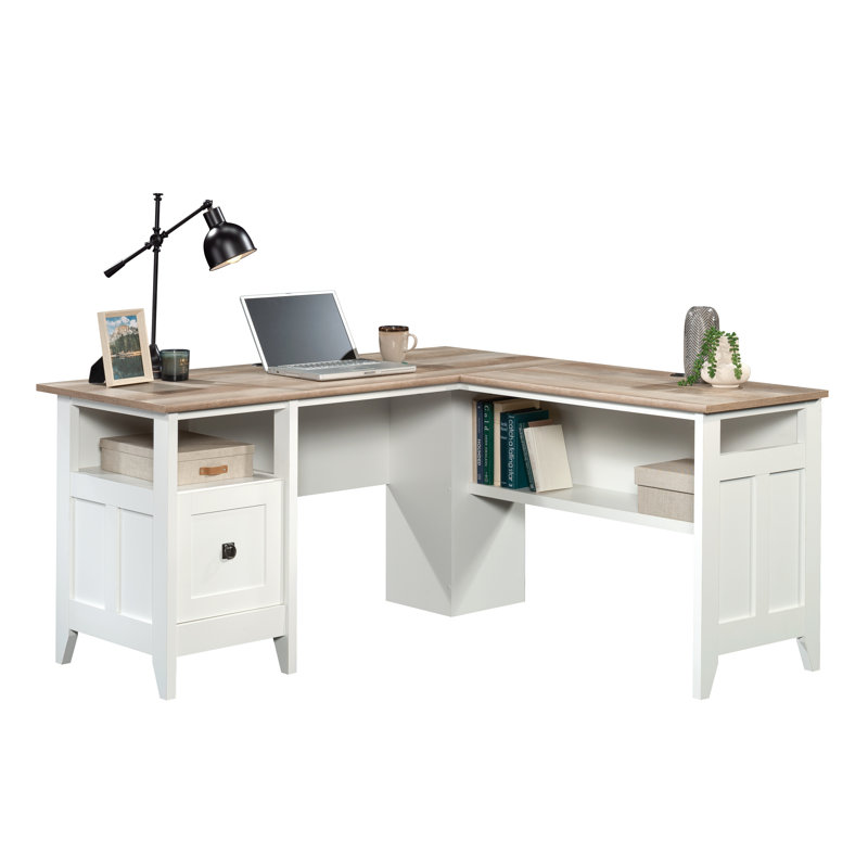 L-Shaped Executive Desk, Brown/White