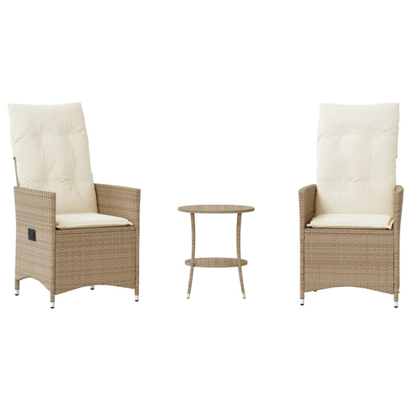  Ensemble bistro 3 pièces avec coussins en rotin de polyester beige