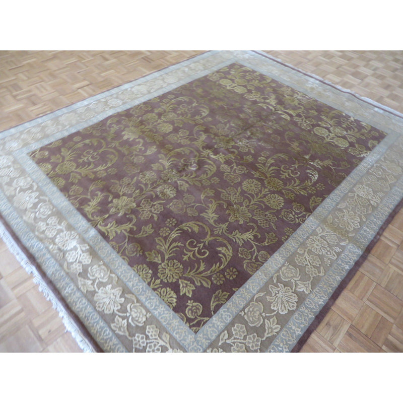 Tapis de surface en laine 9 pi x 9 pi 9 po à la main one-of-kind noué la Sylvie