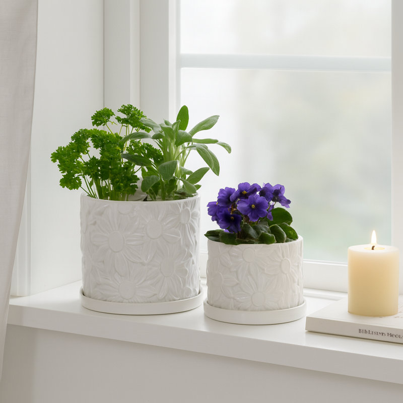 Handmade Ceramic Planter Set, 7" H x 8.25" W x 8.25" D