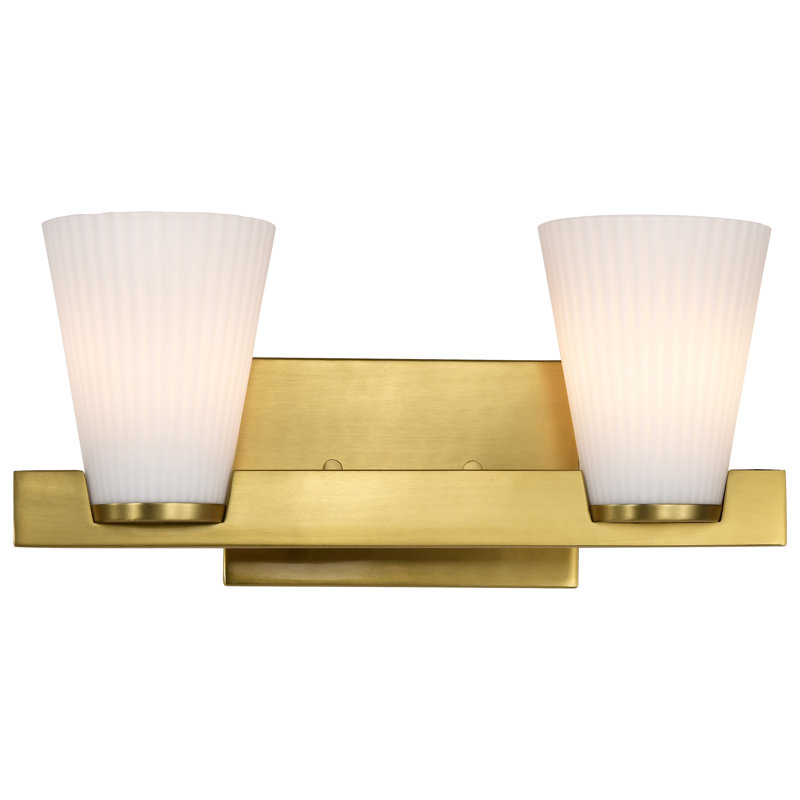 Keindl - Coiffeuse - Verre blanc nervuré, Bronze brillant, Deux lumières, 14,63 po de largeur
