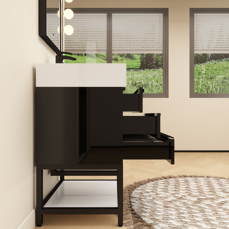 Finition du meuble-lavabo sur pied simple de base 24 po Jessica: Noir lustré, Noir brillant