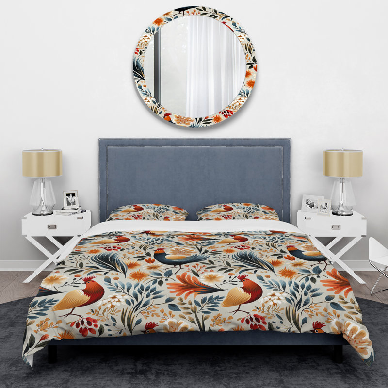 Literie Country Charm Red Rooster, Housse de couette pour grand lit et 2 taies décor