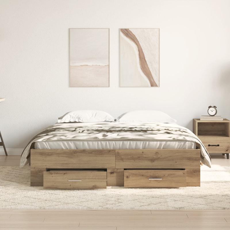 Bed Frame With Drawers Engineered Wood, European Double (140 x 200 cm), Artisan Oak