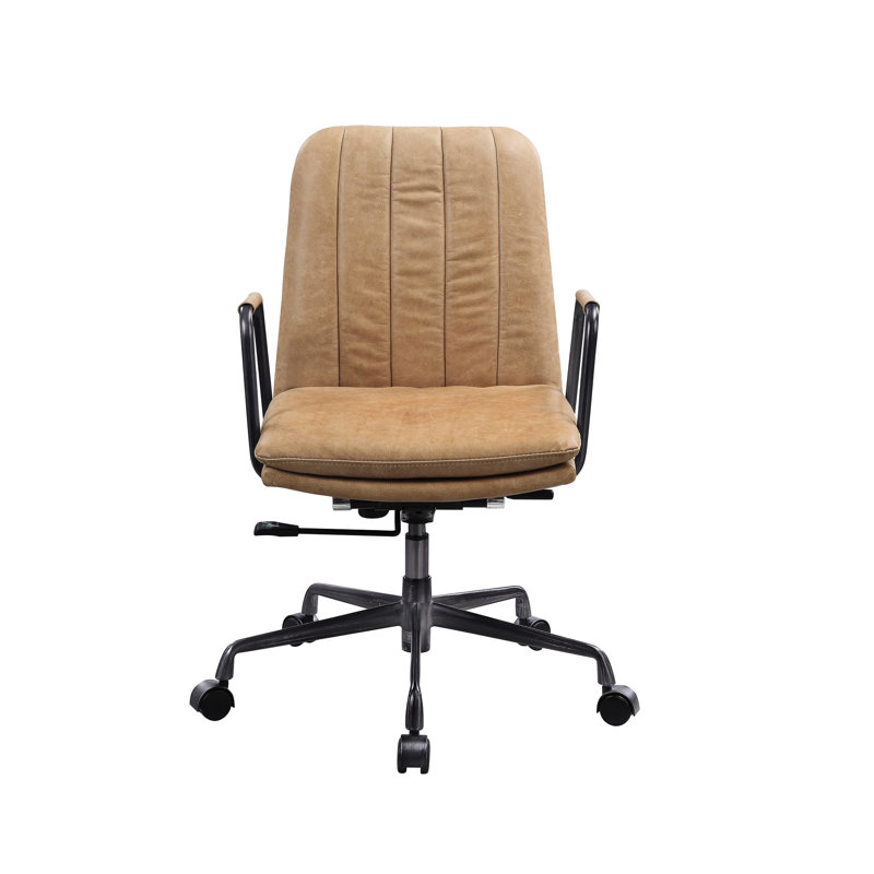 Fauteuil de bureau en cuir fleur, pivotant à 360 degrés, siège réglable de 19 à 22 po, accoudoir de 26 à 29 po, offre une chaise de travail luxueuse et confortable avec une rotation de degrés et une hauteur fonctionnelle