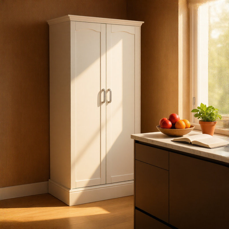 Simple armoire debout blanche avec planches intérieures réglables pour les espaces de vie de cuisine