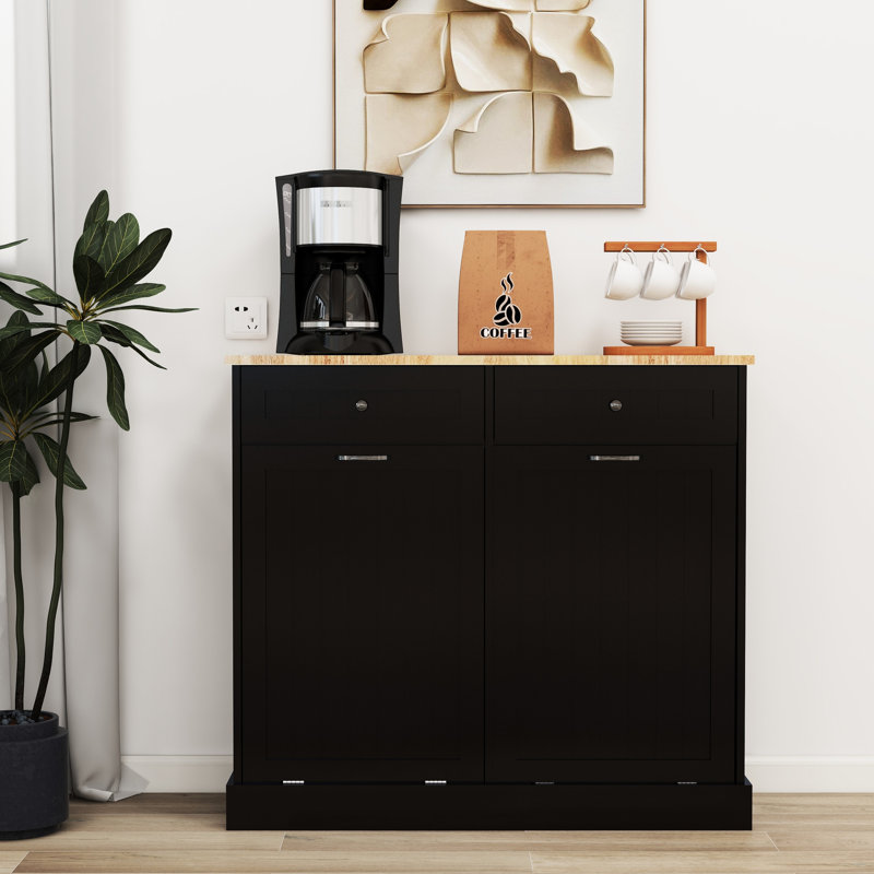 Boîte de rangement pour deux poubelles de cuisine noire - Spacieuse armoire de rangement à deux compartiments, fonctionnelle