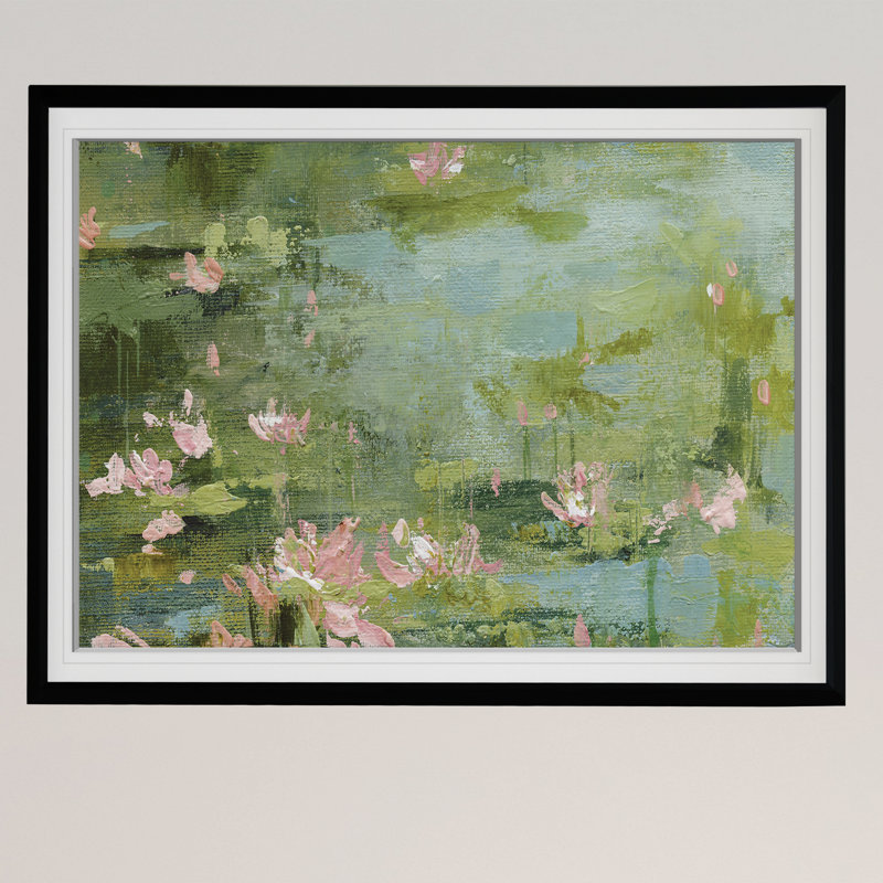 « celadon les nymphéas ii », reproduction de peinture à l’acrylique encadrée, Noir, H 20 po x l 24 po x P 1,5 po