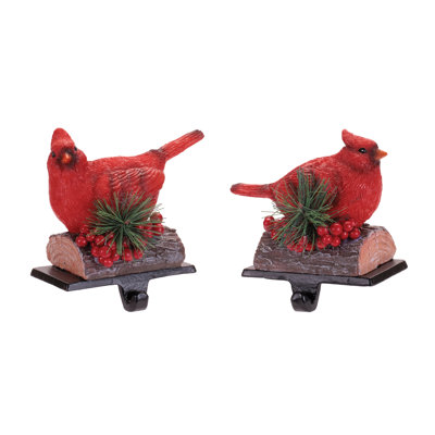 Porte-chaussettes cardinal rouge avec pin et baies (ensemble de 2)
