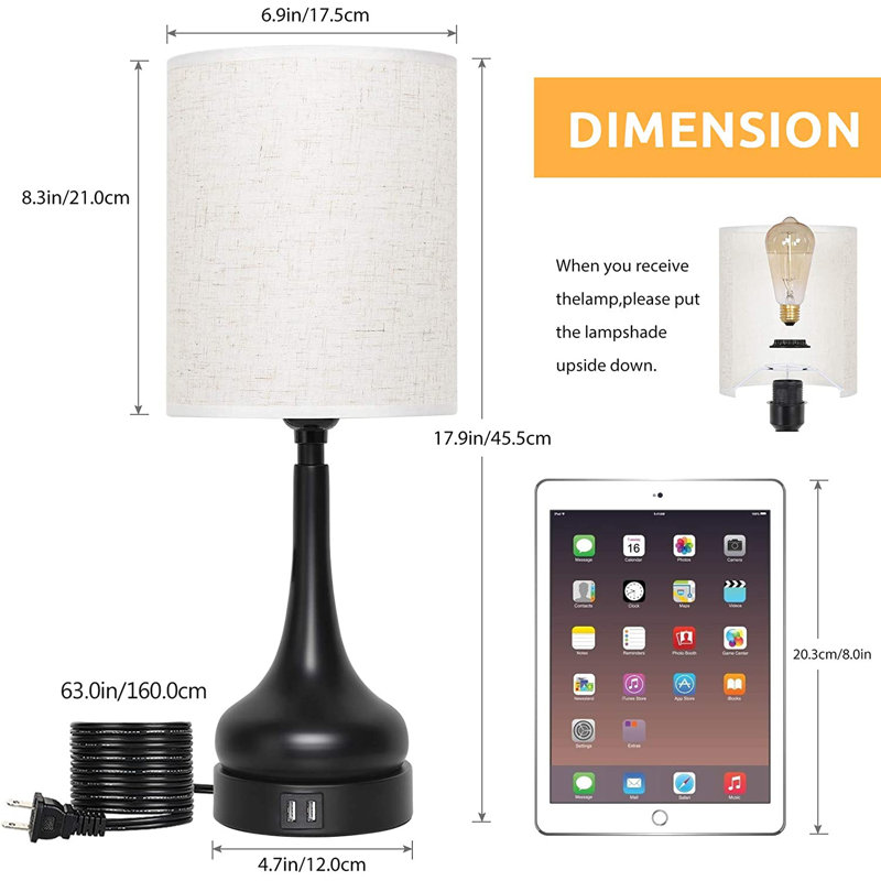 Trombetta Metal USB Lamp, Black, Tan