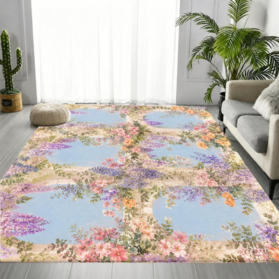 Tapis floral Floral Archway, motif Wisteria, tapis antidérapant antitaches, décoration intérieure chic pour le salon, la chambre à coucher, l'entrée, la porte d'entrée, la cuisine, le balcon, l'appartement