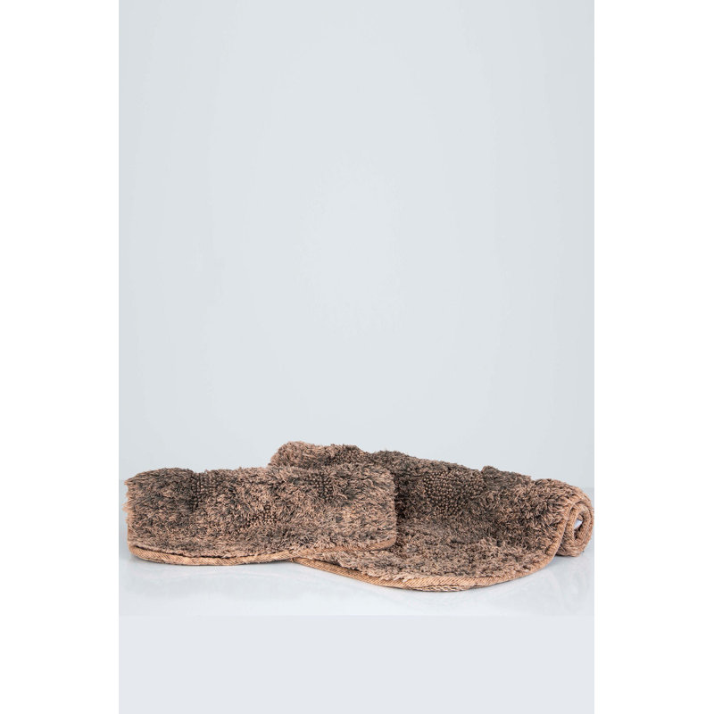 Ensemble de 2 tapis de bain de couleur unie Hazem, Brun