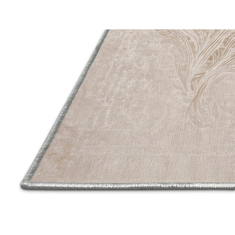 Tapis beige lavable à la machine, Rond 5 pi