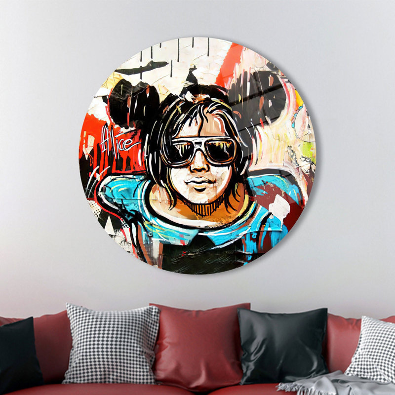 «Modern Girl», impression d'art en verre sur graffiti idéale pour la décoration murale avec des couleurs vives fabriquées avec une technique d'impression de haute qualité
