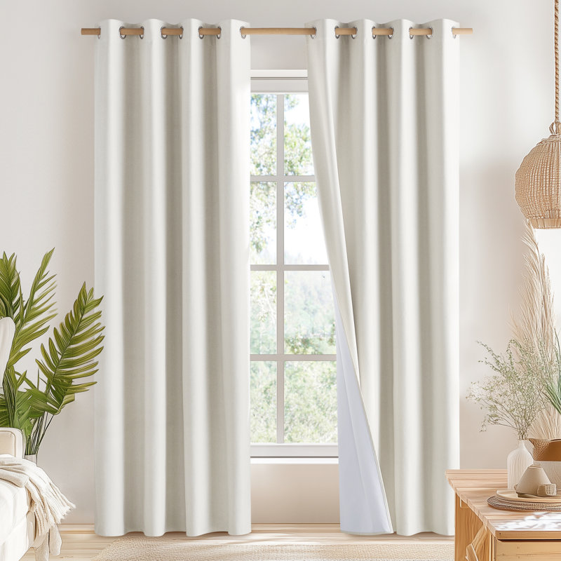 100% Blackout Faux Linen Curtains for Living Room Grommet Privacy Insulated Drapes, Set of 2, 52" W x 84" L, Cream
