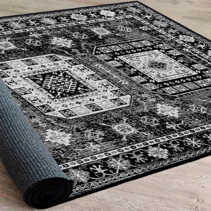 Soft & Durable Cotton Area Rug, 4.6 x 7.2 ft | 100% Cotton, 1200 g/m² | Antibacterial, Non-Slip PVC Underside | Machine Washable, Elegant White, Grey & Black Design | Perfect for Living Room & Bedroom Decor