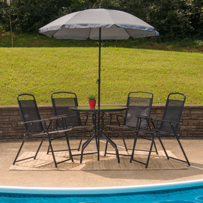 Ensemble de table d'extérieur en verre ondulé de 6 pièces avec chaises pliantes Amlie de Flash Furniture