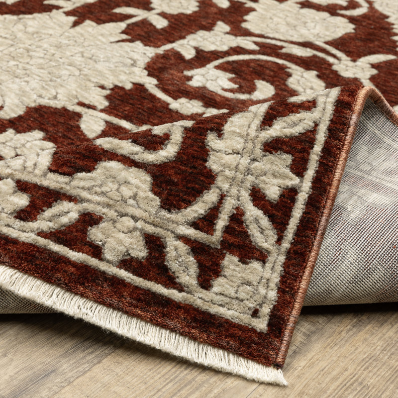 Elimelech Updated Traditional Floral Rust Red/ Beige Area Rug, Rectangle 3'3" x 5'