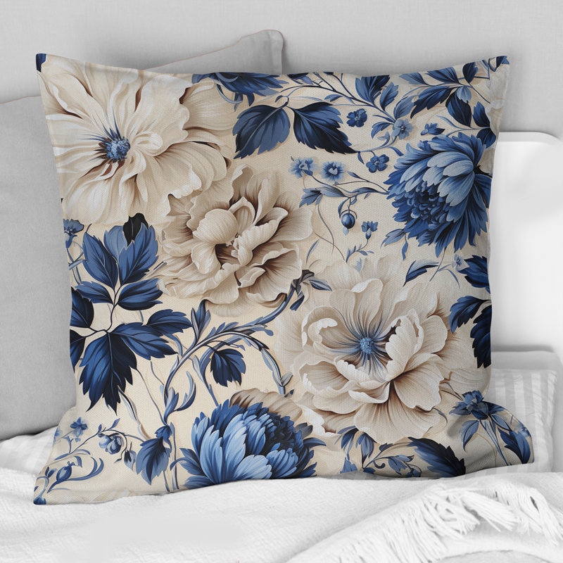 Coussin Blue Renaissance Florals Victorian, 16" x 16"